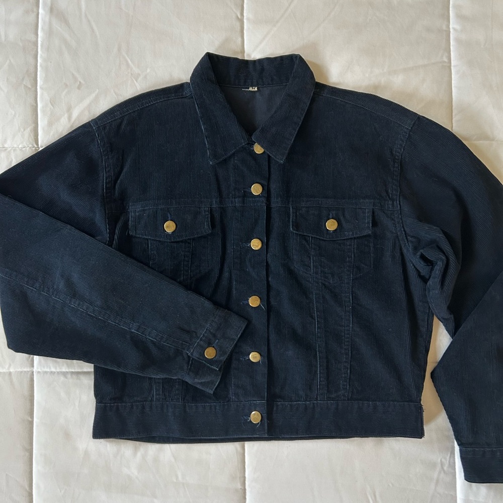 Vintage Navy Blue Corduroy Button Up Trucker Jacket